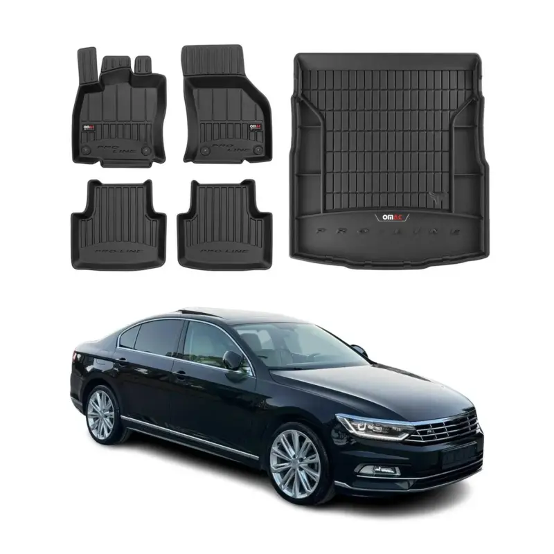 Super-Preis OMAC Fußmatten & Kofferraumwanne Set für VW Passat B8 2014-2019 Gummi Schwarz 5x