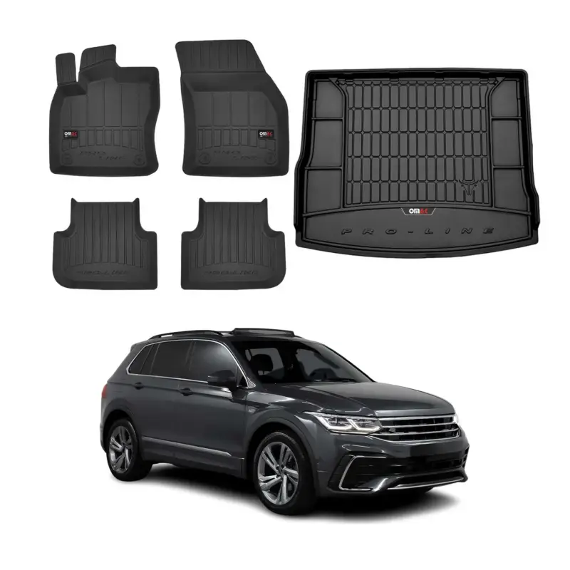 Top-Angebot OMAC Fußmatten & Kofferraumwanne Set für VW Tiguan 2016-2024 Gummi Schwarz 5x