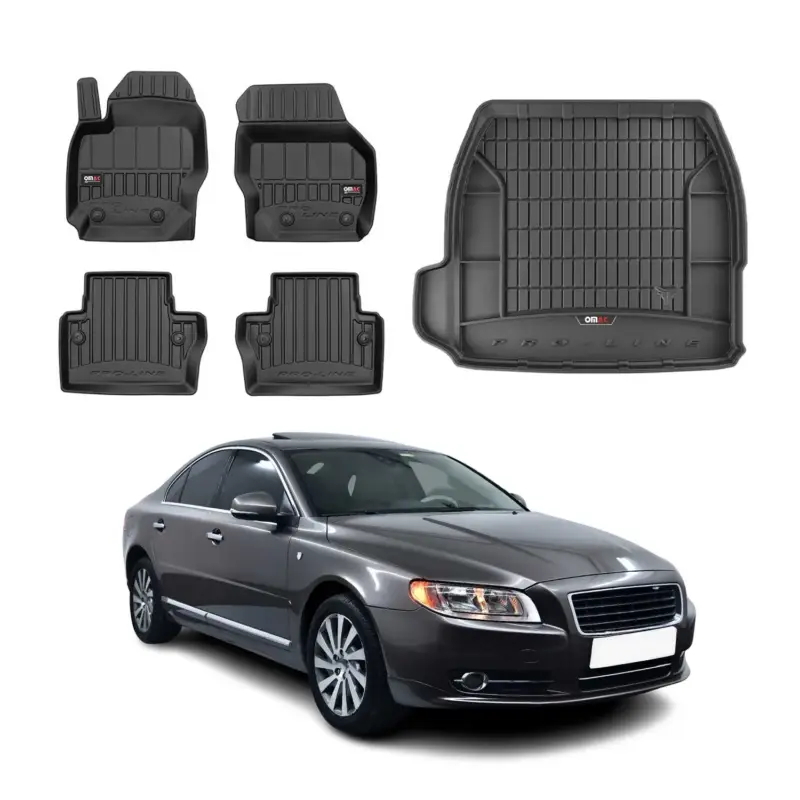 OMAC Fußmatten & Kofferraumwanne Set für Volvo S80 2006-2016 Gummi Schwarz 5x Meistverkauft