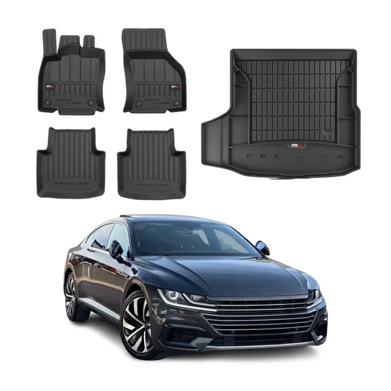 OMAC Fußmatten & Kofferraumwanne Set für VW Arteon 2017-2024 Gummi Schwarz 5x Mega-Angebot