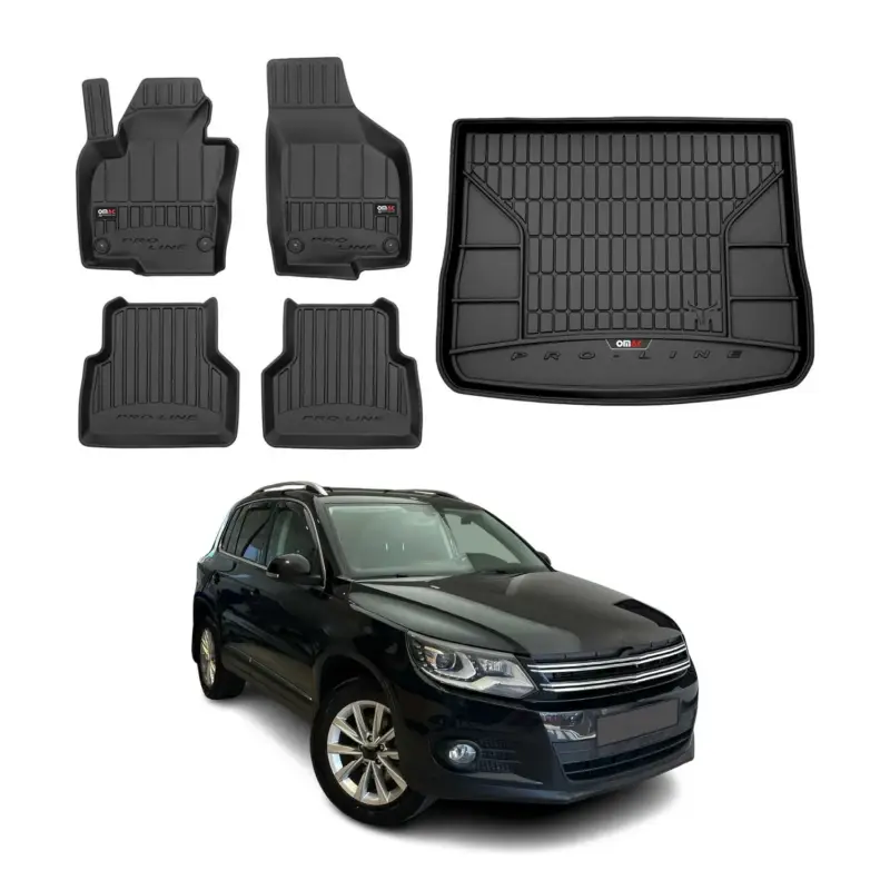 Aktuell OMAC Fußmatten & Kofferraumwanne Set für VW Tiguan 2007-2016 Gummi Schwarz 5x