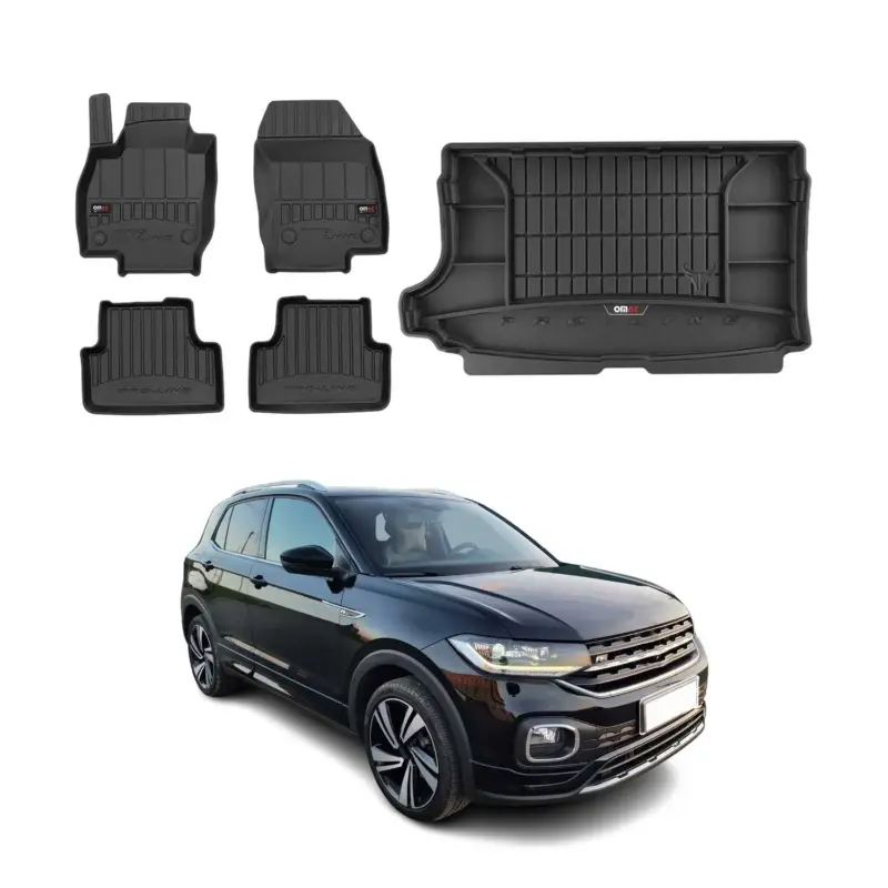 OMAC Fußmatten & Kofferraumwanne Set für VW T-Cross 2019-2026 Gummi Schwarz 5x Ausverkauf