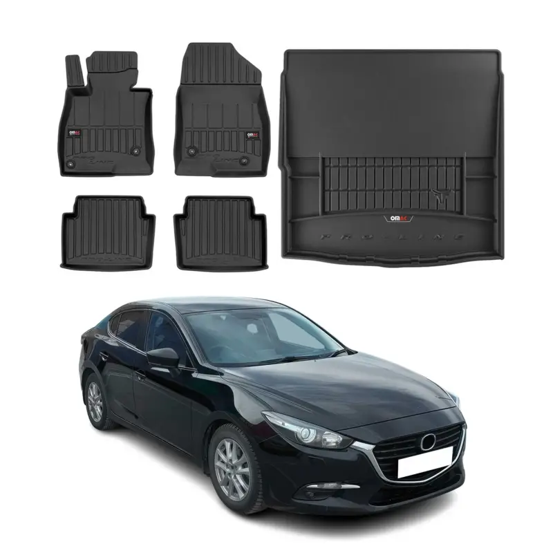 Günstig OMAC Fußmatten & Kofferraumwanne Set für Mazda 3 2013-2019 Gummi TPE Schwarz 5x
