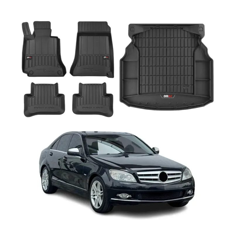 OMAC Fußmatten & Kofferraumwanne Set für Mercedes C Klasse W204 2007-2015 Gummi Neu Im Sortiment