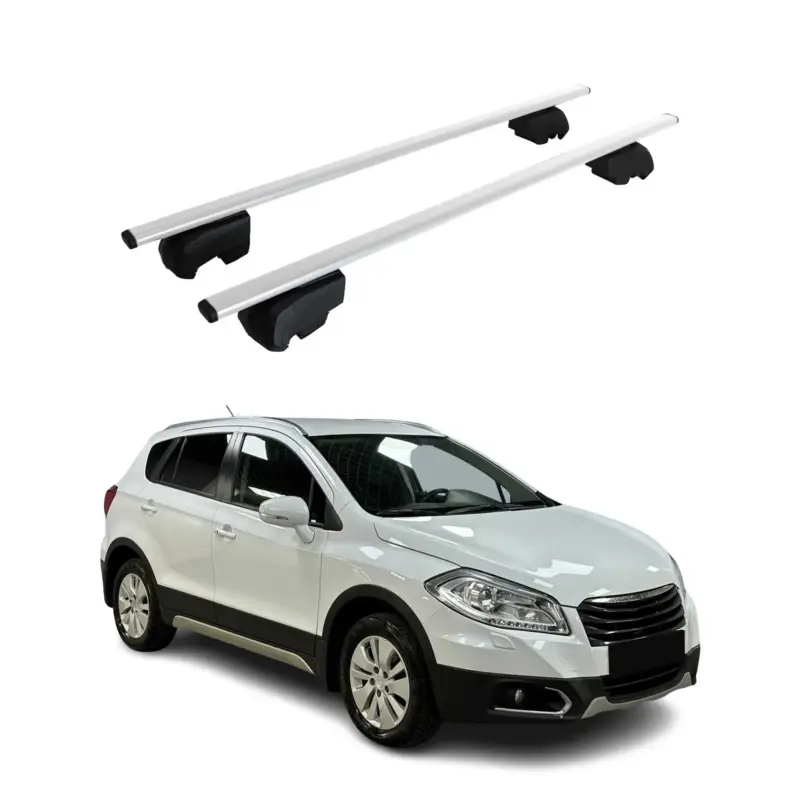 Wochenendangebot Dachträger Gepäckträger für Suzuki SX4 S-Cross 2013-2021 ABE Metall Silber 2x