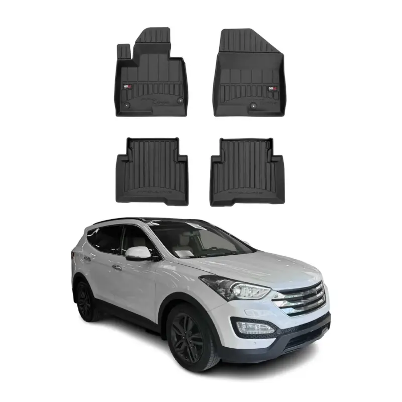Zertifiziert OMAC Gummi Fußmatten für Hyundai Santa Fe 2012-2018 Premium Gummi Schwarz 4tlg