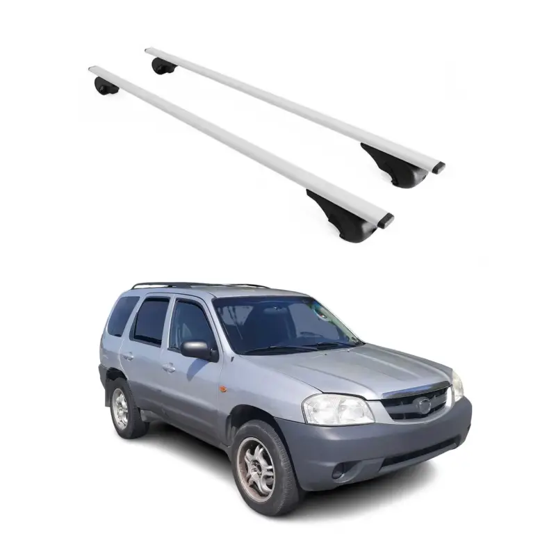 Zertifiziert Dachträger Grundtäger für Mazda Tribute 2001-2007 75kg Metall Silber 2 tlg