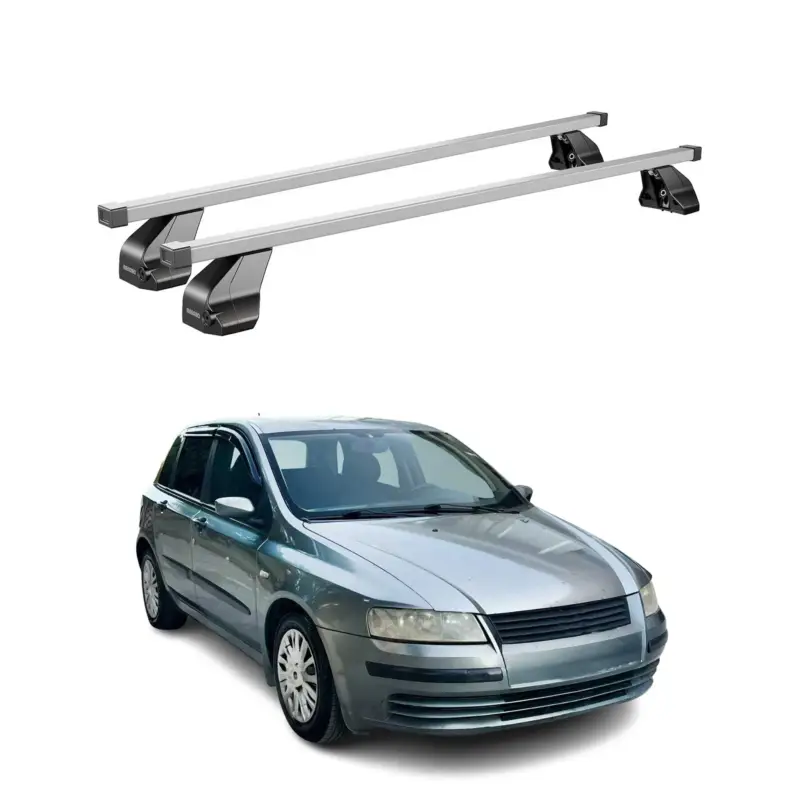 Bestpreis Menabo Dachträger Grundtäger für Fiat Stilo 2001-2010 5tür 75kg Stahl Silber 2x