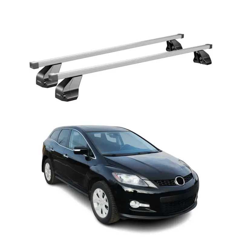 Menabo Dachträger Grundtäger für Mazda CX-7 2006-2012 75kg Stahl Silber 2 tlg Nur Für Kurze Zeit