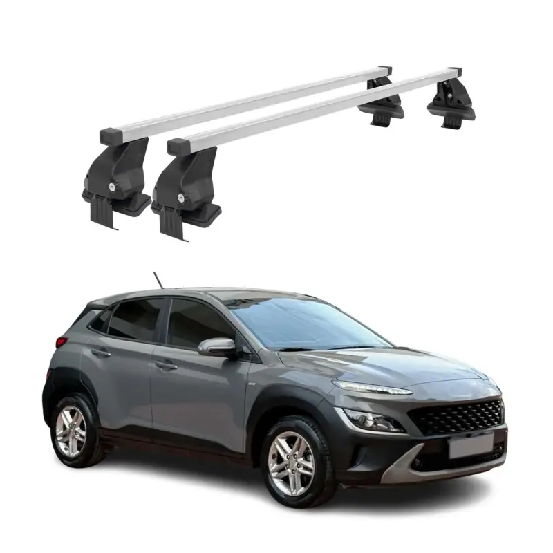 Neu Menabo Dachträger Grundtäger für Hyundai Kona 2017-2023 50kg Stahl Silber 2 tlg