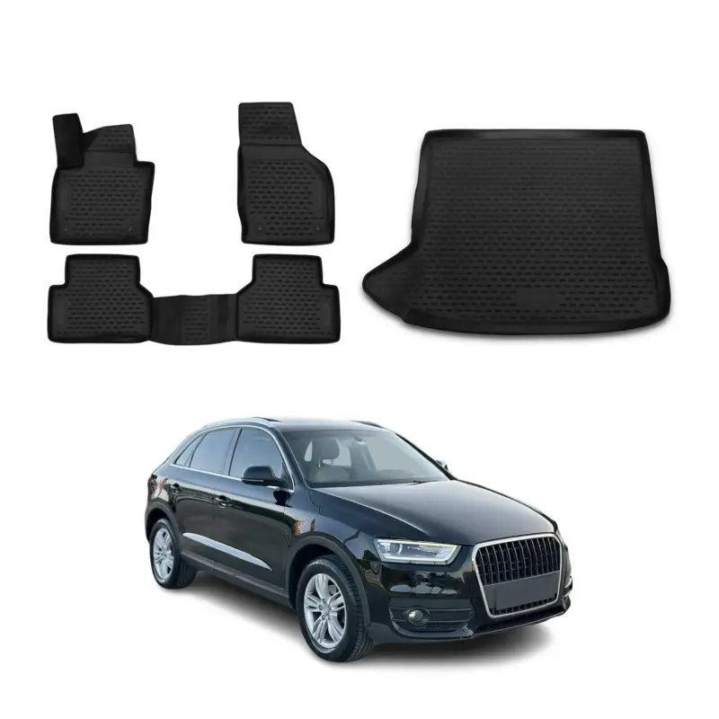 Heißes Angebot Fußmatten & Kofferraumwanne Set für Audi Q3 8U 2011-2018 Gummi TPE Schwarz 5tlg