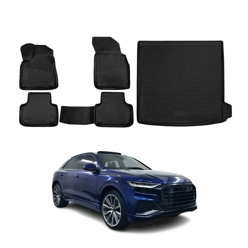 Fußmatten & Kofferraumwanne Set für Audi Q8 4MN 2018-2026 Gummi TPE Schwarz 5x Sichere Zahlung