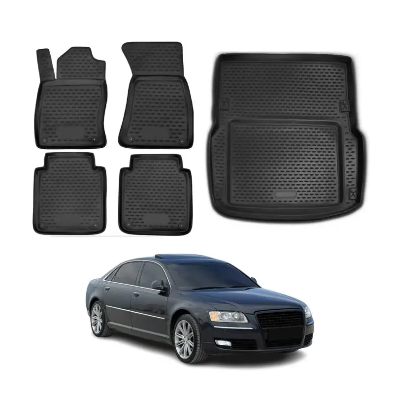 Top-Angebot Fußmatten & Kofferraumwanne Set für Audi A8 D3 Lang 2002-2010 TPE Schwarz