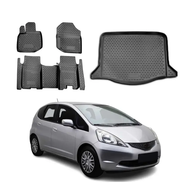 Fußmatten & Kofferraumwanne Set für Honda Jazz mk2 Schrägheck 2008-2015 Gummi 5x Schnäppchen