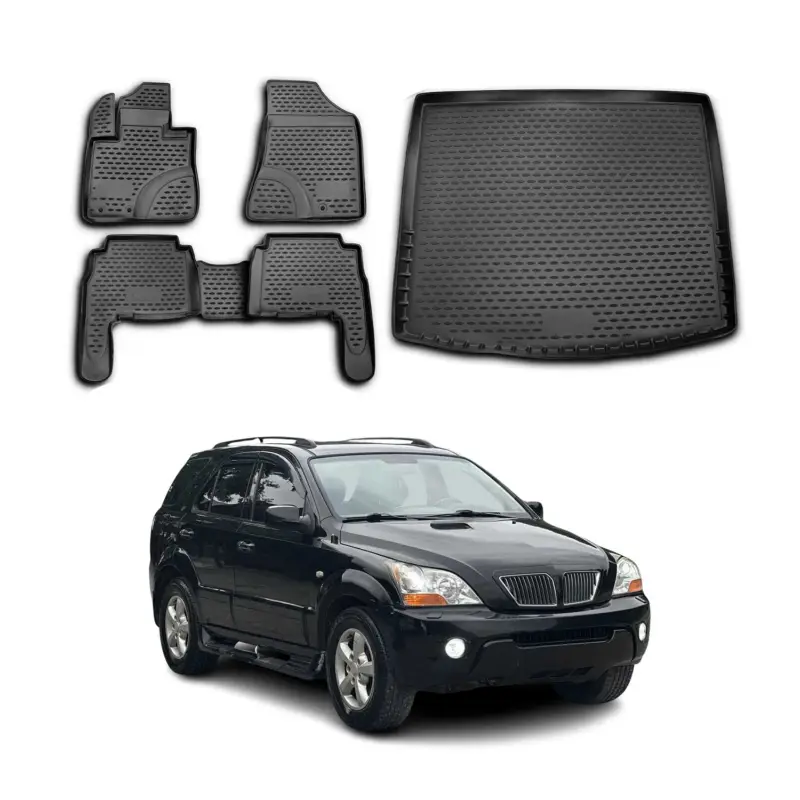 Finale Aktion Fußmatten & Kofferraumwanne Set für Kia Sorento 2009-2014 Gummi TPE Schwarz 5x