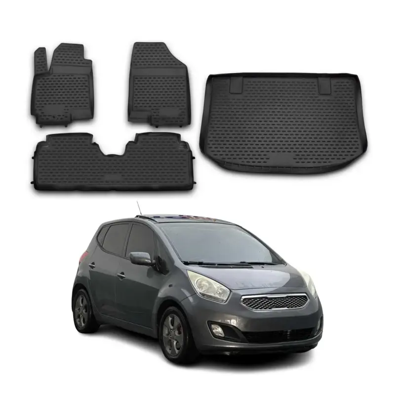 Wochenendangebot Fußmatten & Kofferraumwanne Set für Kia Venga 2010-2019 Schragheck Gummi 3D TPE