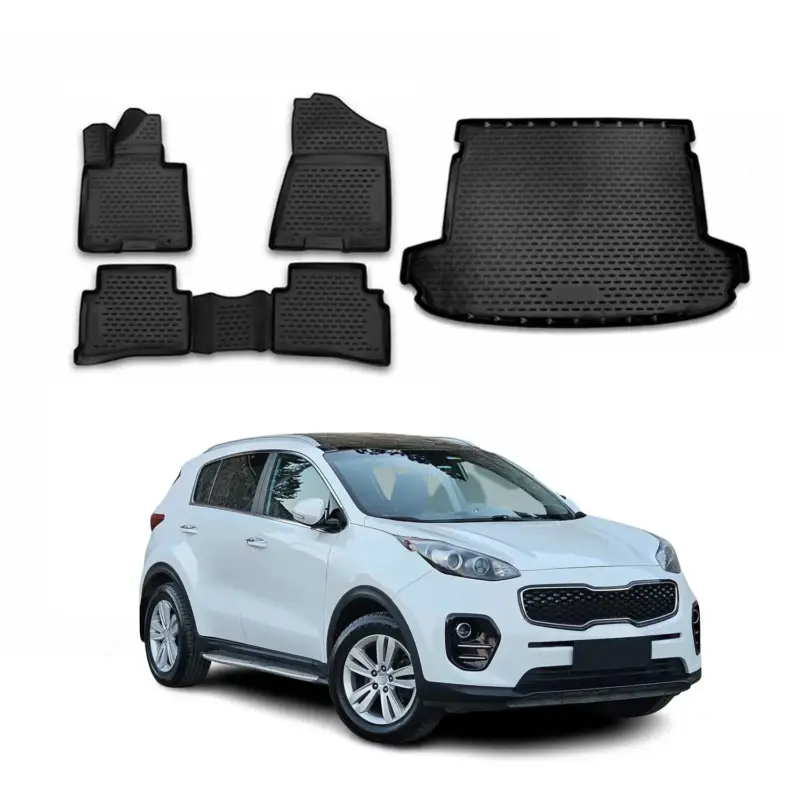Rabatt Fußmatten & Kofferraumwanne Set für Kia Sportage 2015-2021 Gummi TPE Schwarz 5x