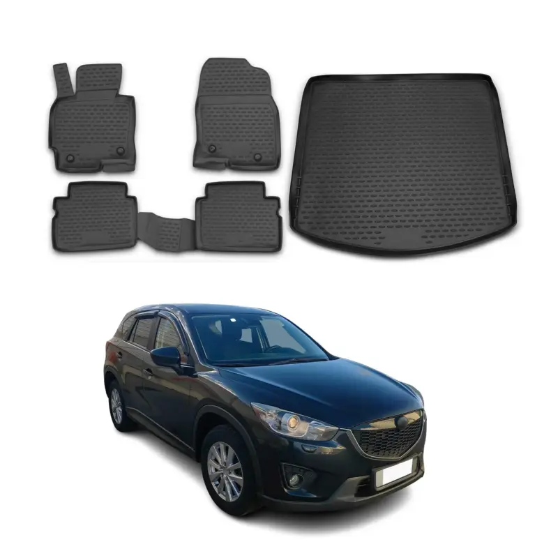 Fußmatten & Kofferraumwanne Set für Mazda CX-5 2011-2016 Gummi TPE Schwarz 5x Top-Preis