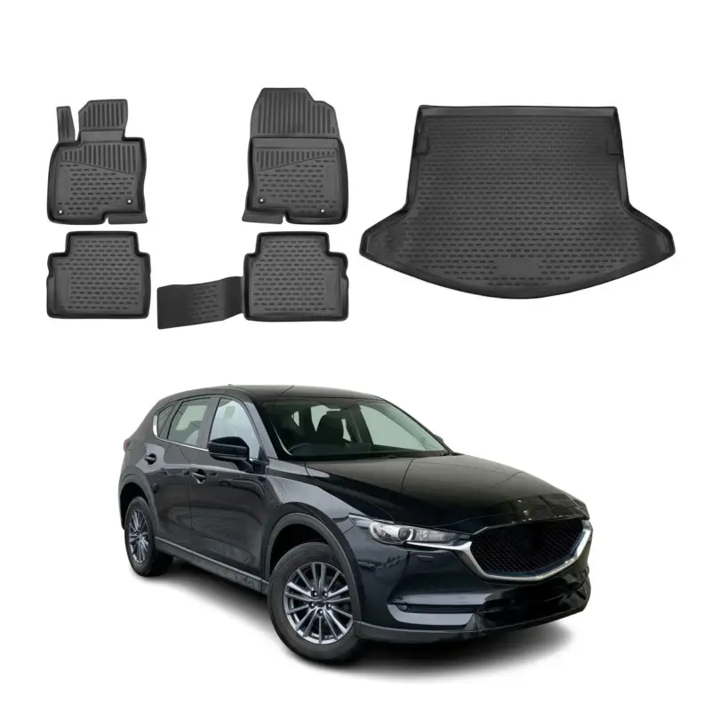Schneller Versand Fußmatten & Kofferraumwanne Set für Mazda CX-5 2017-2021 Gummi TPE Schwarz 5x