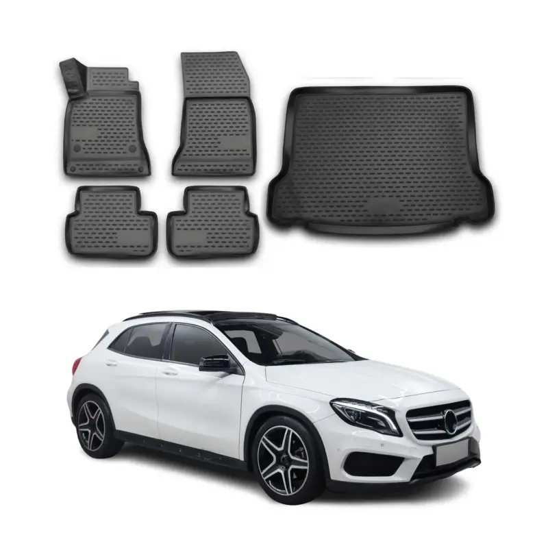 Fußmatten & Kofferraumwanne Set für Mercedes GLA X156 2013-2021 TPE Schwarz Sonderaktion