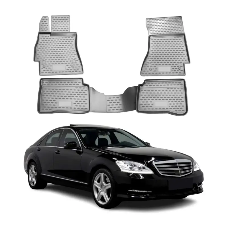 OMAC Gummimatten Fußmatten für Mercedes S W221 2005-2013 TPE Automatten Grau 4x Zertifiziert