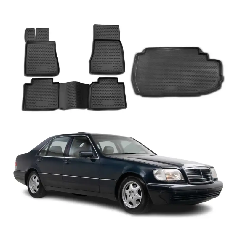 Fußmatten & Kofferraumwanne Set für Mercedes S Klasse W220 1998-2005 TPE Schwarz Versand Am Gleichen Tag