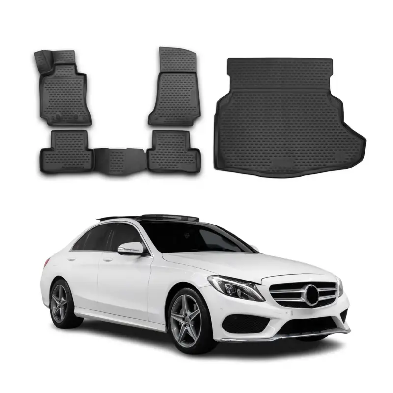 Must-Have Fußmatten & Kofferraumwanne Set für Mercedes C Klasse W205 2014-2021 TPE Schwarz