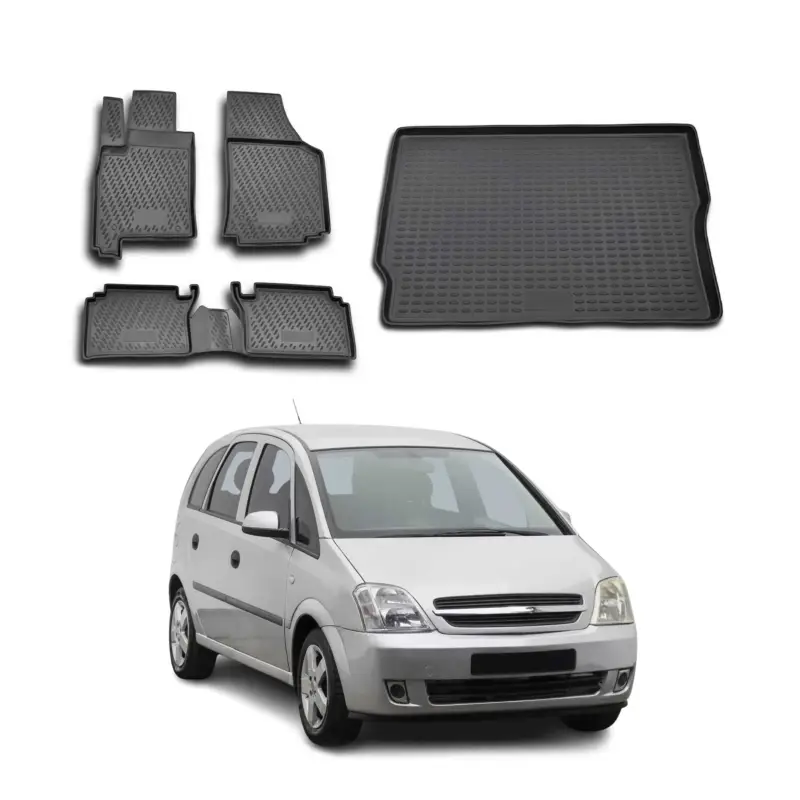 Fußmatten & Kofferraumwanne Set für Opel Meriva 2003-2009 Gummi TPE Schwarz 5x Neu Im Sortiment