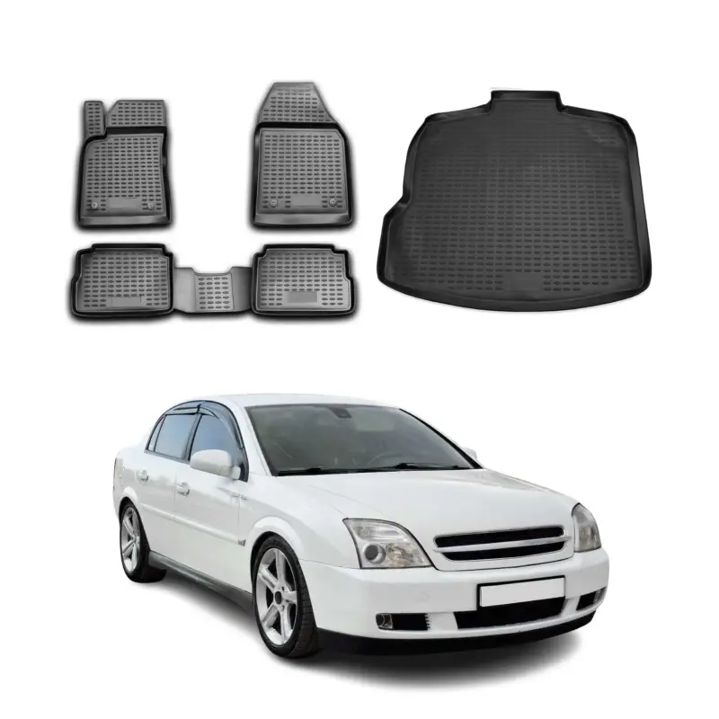Preisknaller Fußmatten & Kofferraumwanne Set für Opel Vectra C 2002-2008 Gummi TPE Schwarz 5x