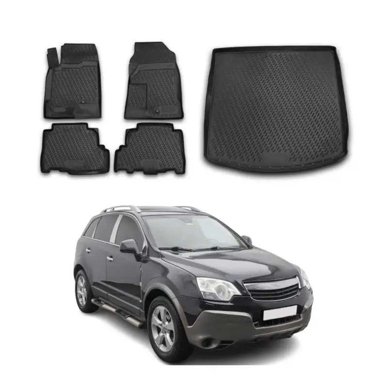 Günstig Fußmatten & Kofferraumwanne Set für Opel Antara 2006-2017 Gummi TPE Schwarz 5x
