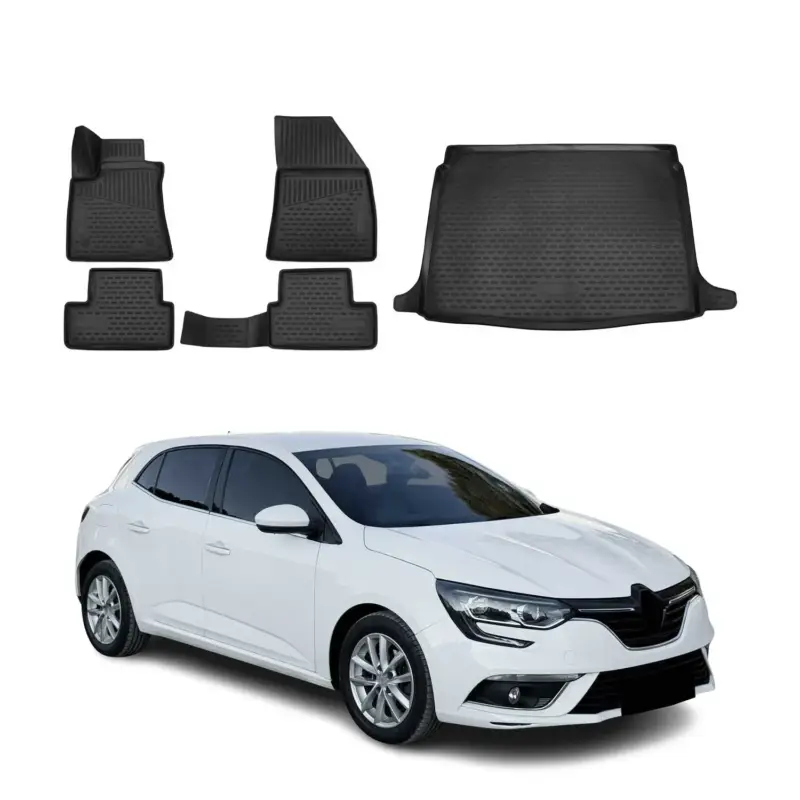 Günstig Fußmatten & Kofferraumwanne Set für Renault Megane 5tür 2016-2022 TPE Schwarz