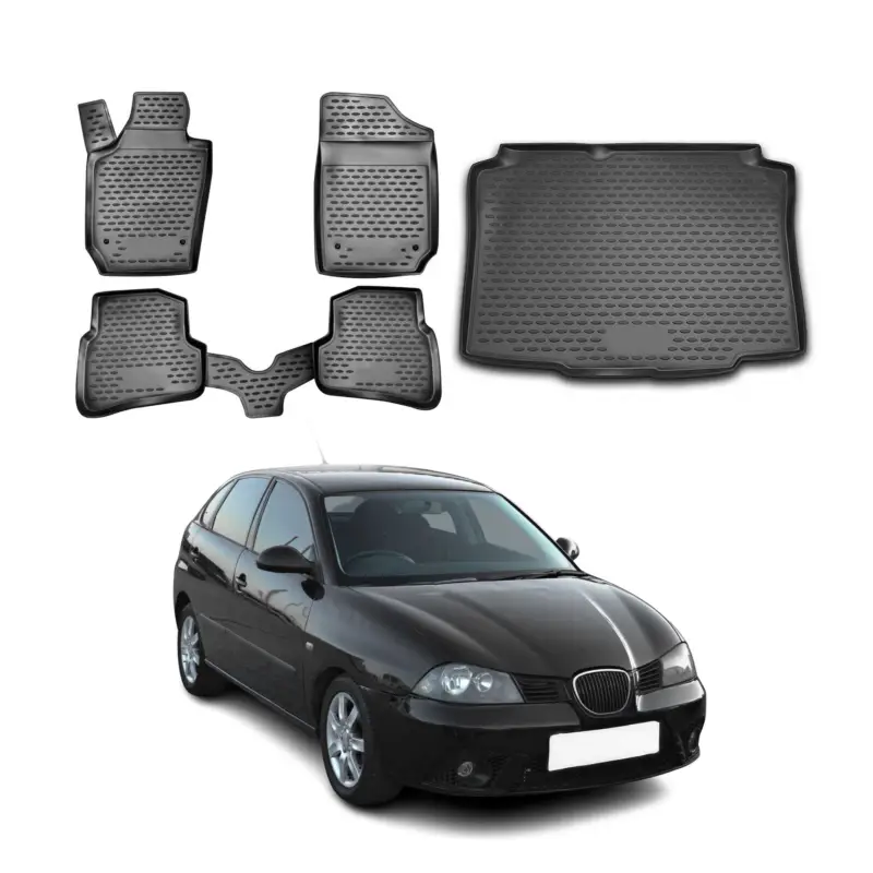 Super-Preis Fußmatten & Kofferraumwanne Set für Seat Ibiza 2008-2017 Gummi TPE Schwarz 5x