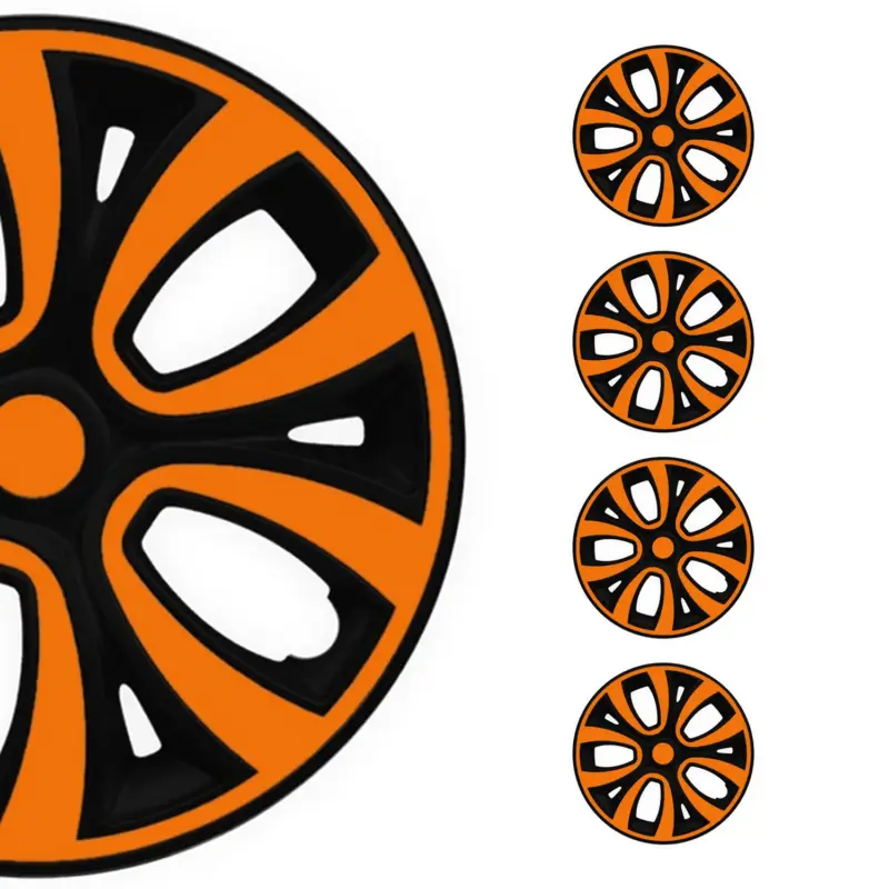 Ausverkauf 4x Radblenden Radzierblenden Radkappen für 14" Zoll Stahlfelgen Orange Schwarz