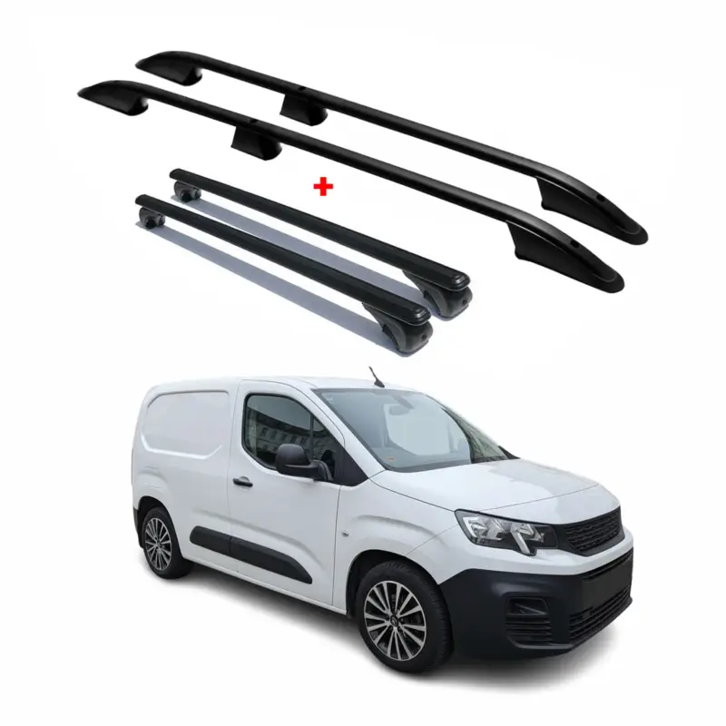 Dachträger + Dachreling für Peugeot Partner 2018-2024 Kurzer Alu Schwarz 4x Mega-Angebot