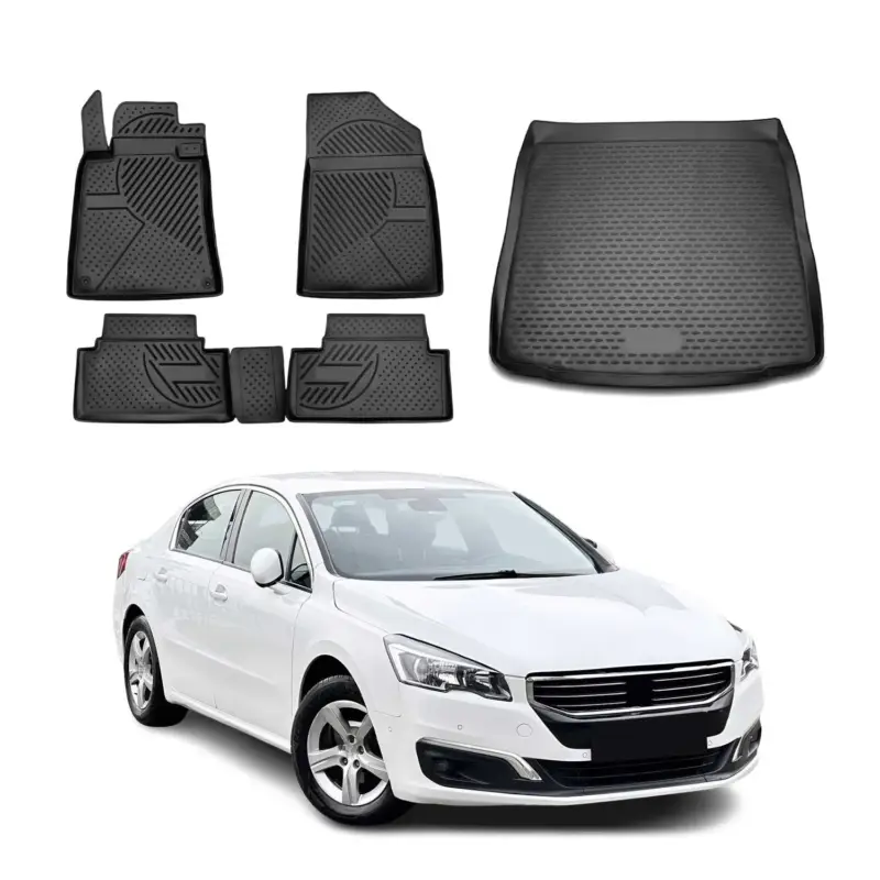 Fußmatten & Kofferraumwanne Set für Peugeot 508 2010-2018 Kombi TPE Schwarz Schnäppchen