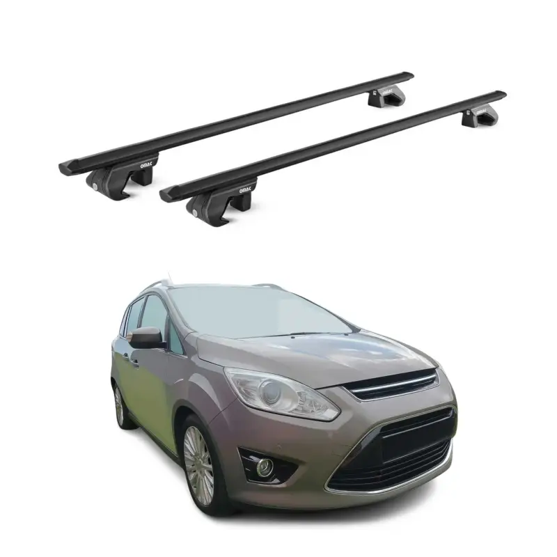 Neu Im Sortiment Dachträger Grundtäger für Ford C-Max 2010-2019 5 tür 90kg Alu Schwarz 2 tlg ABE