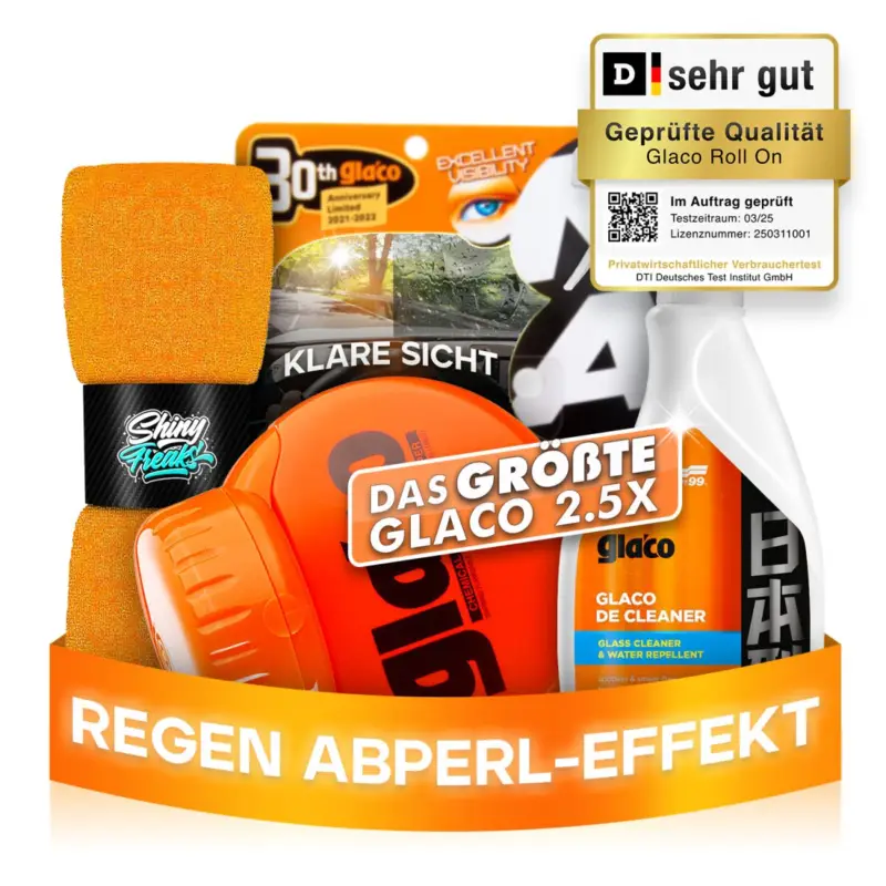 Letzte Chance Soft99 Glas Set Glaco Roll On MAX & De Cleaner + Mikrofasertuch (3-teilig)