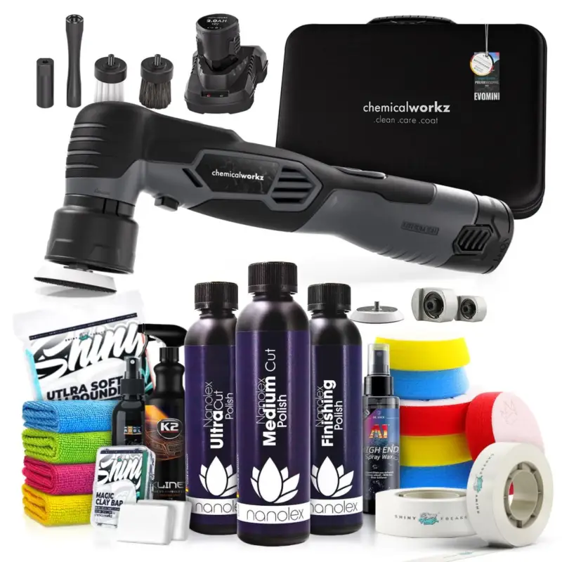 Finale Aktion chemicalworkz EVO Mini Poliermaschinen Set mit Nanolex Polituren ALL-INCLUSIVE