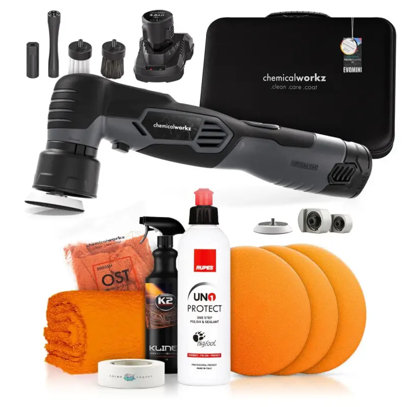 Markenprodukt chemicalworkz EVO Mini Poliermaschinen Set mit RUPES Polituren ONE STEP