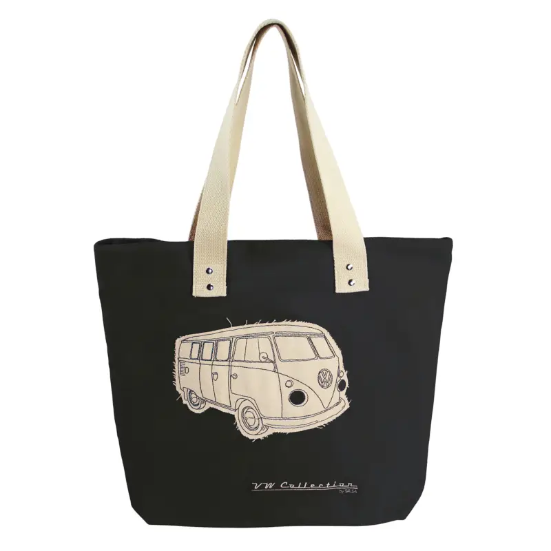 Nur Heute VW T1 Bus Shopper Tasche Bulli Picknick Tragetasche Canvas Motiv schwarz BUSB16