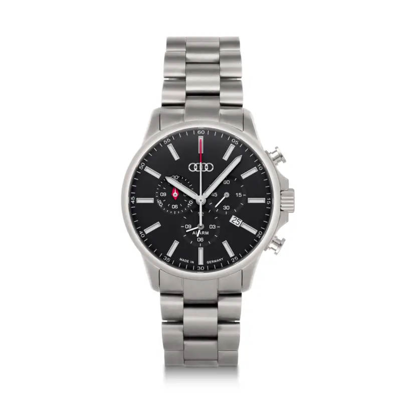 Original Audi Chronograph Titan Armbanduhr Uhr Ringe Logo Herren silber/schwarz 3102200200 Rabatt