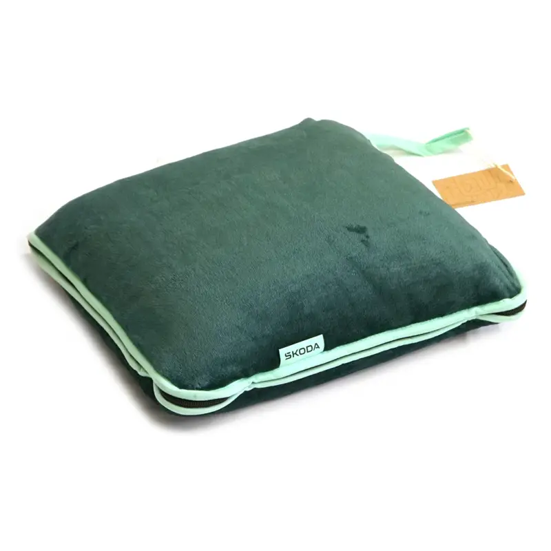 Direktkauf Original Skoda 2-in-1 Reisedecke Kissen Fleecedecke Kopfkissen grün 6U0084509