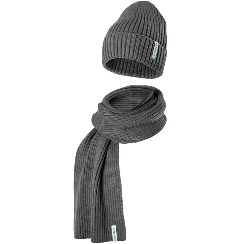 Original Skoda Winterset Mütze Schal grau Strickmütze Strickschal 000084303N8XP Online Kaufen