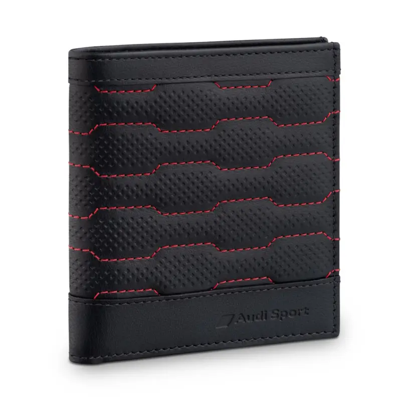 Original Audi Sport Minibörse Leder Geldbörse Brieftasche RFID-Schutz schwarz/rot 3152601000 Sichere Zahlung