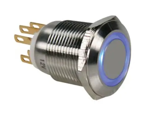 Top-Preis Vandalismusschutz Drucktaster Edelstahl R1900B 5A/250V SPDT blau beleuchtet Velleman